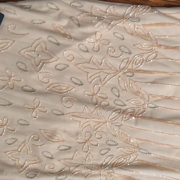 Adrianna Papell Beaded Chiffon Flowy Formal Maxi Gown Neutral Blush  NWT Sz 10 - Picture 4 of 8